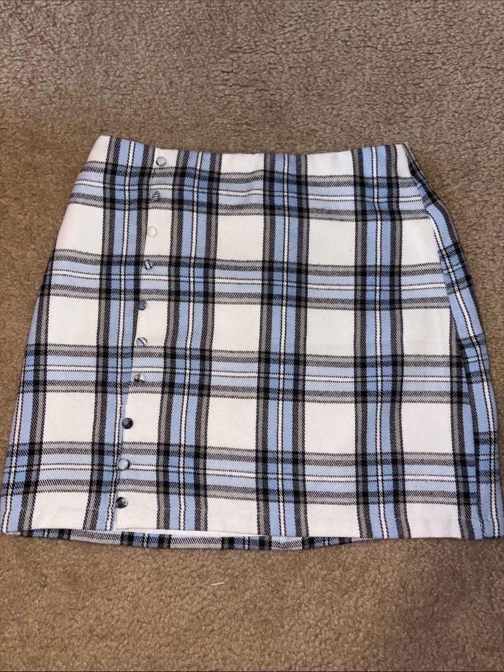Plaid Mini Skirt in White & Light Blue